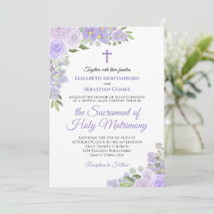 Lavender Paarse Floral Moderne katholieke bruiloft Kaart