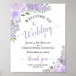 Lavender Paarse Floral Rustic Wedding Welkomstbord Poster