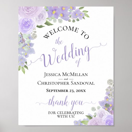 Lavender Paarse Floral Rustic Wedding Welkomstbord Poster (Voorkant)