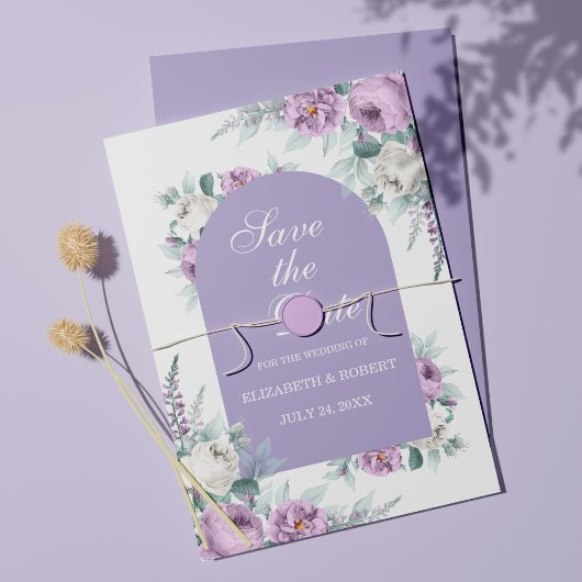 Lavender Paarse Floral sla de Kaart Datum op