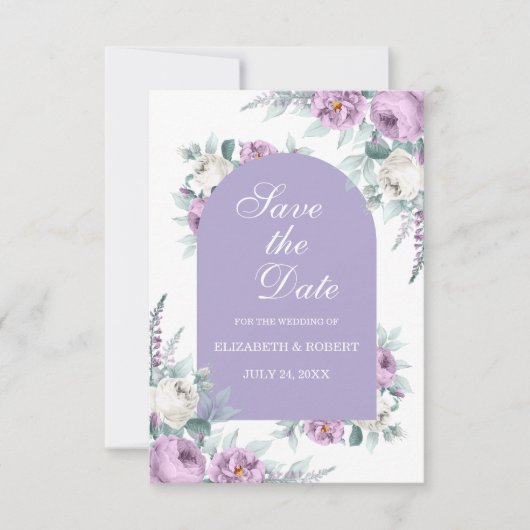 Lavender Paarse Floral sla de Kaart Datum op (Voorkant)