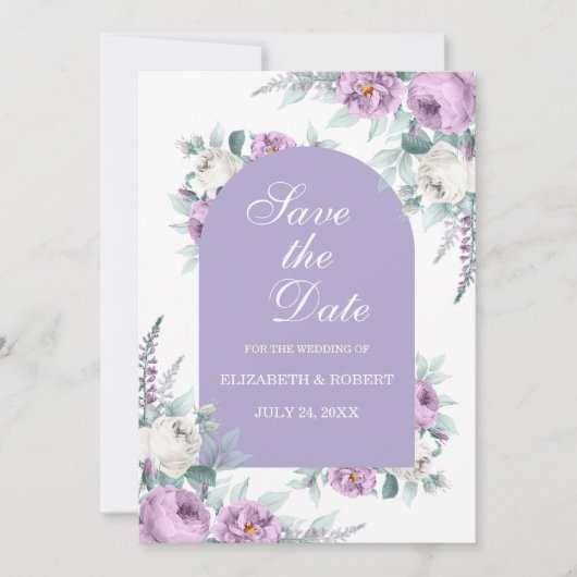 Lavender Paarse Floral sla de Kaart Datum op (Voorkant)