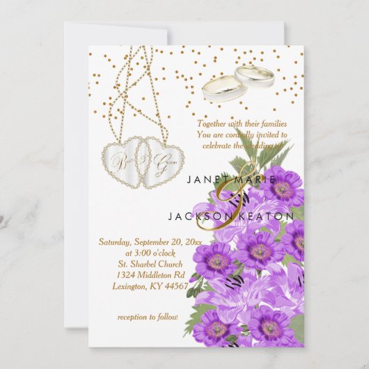 Lavender Paarse Floral Wedding Invitation Kaart (Voorkant)
