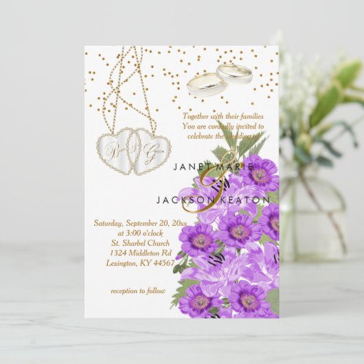 Lavender Paarse Floral Wedding Invitation Kaart (Staand voorkant)