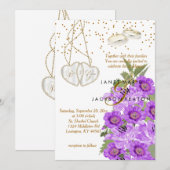 Lavender Paarse Floral Wedding Invitation Kaart (Voorkant / Achterkant)