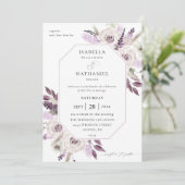 Lavender Paarse Floral Wedding Kaart (Staand voorkant)