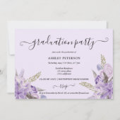 Lavender paarse florale waterverf afstuderen kaart (Voorkant)