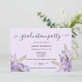 Lavender paarse florale waterverf afstuderen kaart (Staand voorkant)