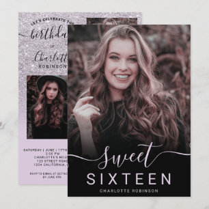 Lavender Paarse glitter ombre 5 foto's, zoet 16 Kaart