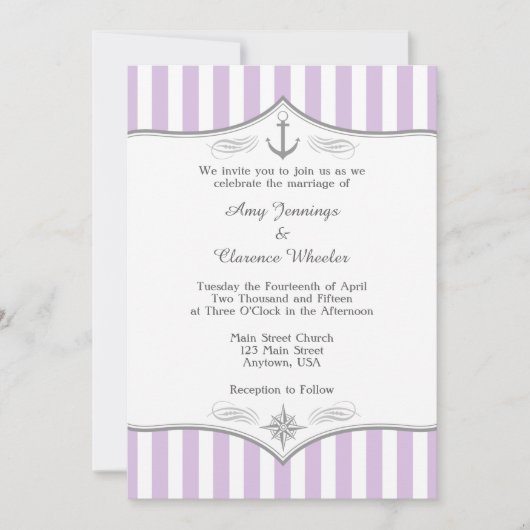 Lavender Paarse Gray Nautical Wedding Uitnodiging (Voorkant)