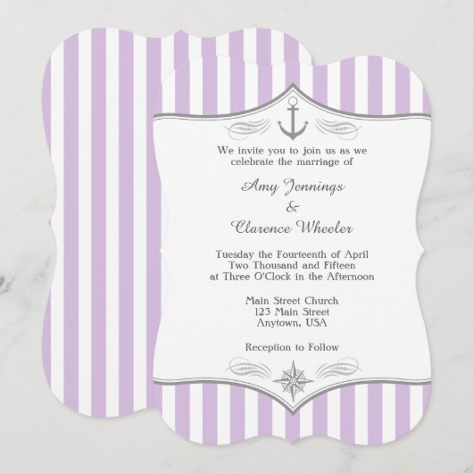 Lavender Paarse Gray Nautical Wedding Uitnodiging (Voorkant / Achterkant)