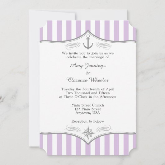 Lavender Paarse Gray Nautical Wedding Uitnodiging (Voorkant)
