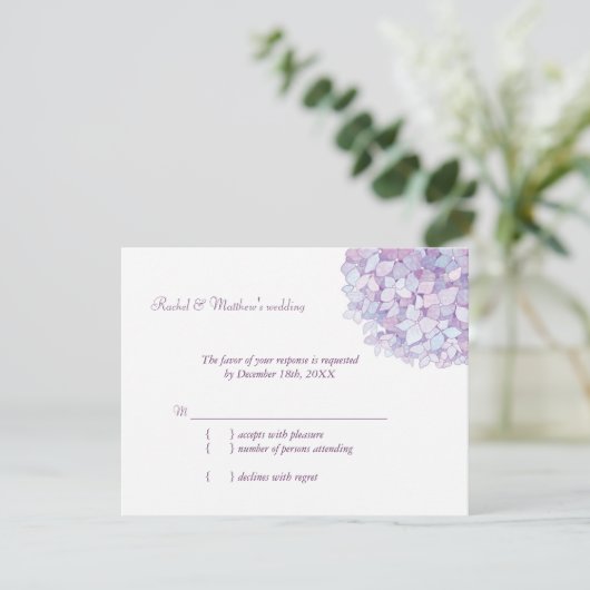 Lavender Paarse Hydrangea Wedding RSVP (Staand voorkant)