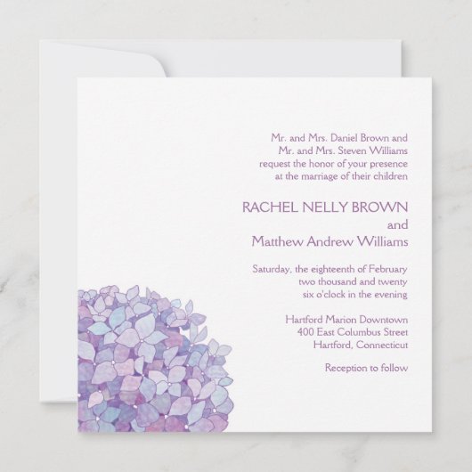 Lavender Paarse Hydrangeas Wedding Kaart (Achterkant)