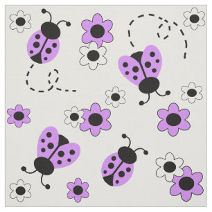 Lavender Paarse Ladybug Lady Bug Floral Flowers Stof