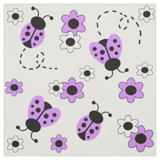 Lavender Paarse Ladybug Lady Bug Floral Flowers Stof (Swatch)