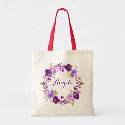 Lavender Paarse Lila Floral Wreath Bridesmaid Tote Bag (Voorkant)