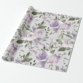 Lavender Paarse Lila Waterverf Floral Flowers Cadeaupapier (Uitgerold)