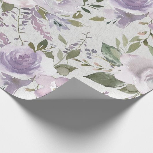 Lavender Paarse Lila Waterverf Floral Flowers Cadeaupapier (Hoek)
