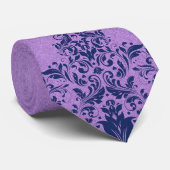 Lavender Paarse Linen Texture Blue Floral Lace Stropdas (Opgerold)