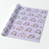 Lavender Paarse Mint Elephants Blauwgroen Lavender Cadeaupapier (Uitgerold)