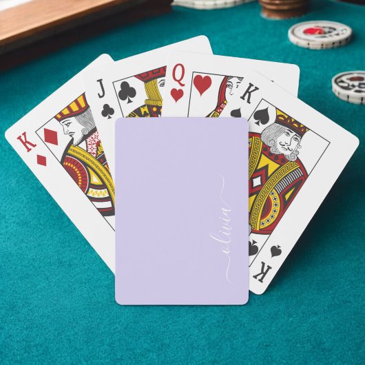 Lavender Paarse Moderne Script Meisjesachtige Mono Pokerkaarten