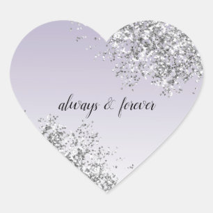 Lavender Paarse Ombre Silver Glitter Sparkle Hart Sticker