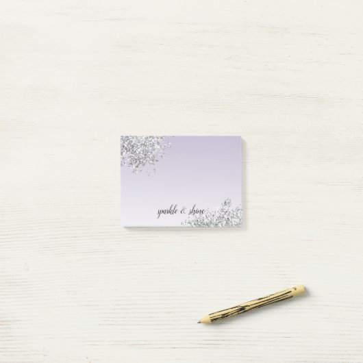 Lavender Paarse Ombre Silver Glitter Sparkle Post-it® Notes (Op bureau)