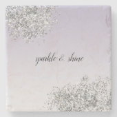 Lavender Paarse Ombre Silver Glitter Sparkle Stenen Onderzetter (Voorkant)