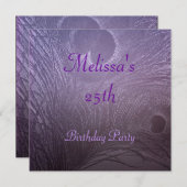 Lavender Paarse Peacock Feather Birthday Party Kaart (Voorkant / Achterkant)