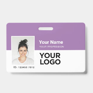 Lavender Paarse Photo Bar of Qr Code Logo Name Badge