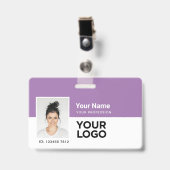 Lavender Paarse Photo Bar of Qr Code Logo Name Badge (Voorzijde met clip)