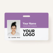 Lavender Paarse Photo Bar of Qr Code Logo Name Badge (Voorkant)