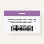 Lavender Paarse Photo Bar of Qr Code Logo Name Badge (Achterkant)