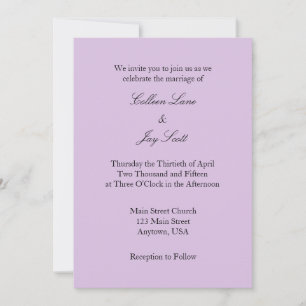 Lavender Paarse Plain Simple Wedding Invitation Kaart