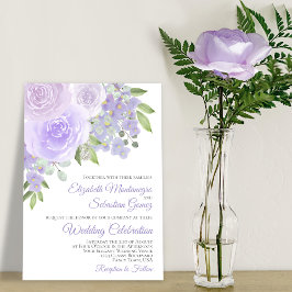 Lavender Paarse Rozen en bloesems Elegant Wedding Kaart