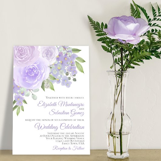 Lavender Paarse Rozen en bloesems Elegant Wedding Kaart