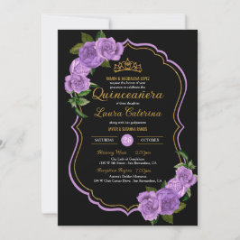 Lavender Paarse Rozen Gold Elegant Quinceañera Kaart