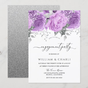 Lavender Paarse Silver Floral Engagement Party Kaart