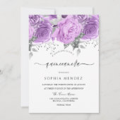 Lavender Paarse Silver Floral Sparkle Quinceanera Kaart (Voorkant)