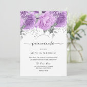 Lavender Paarse Silver Floral Sparkle Quinceanera Kaart (Staand voorkant)