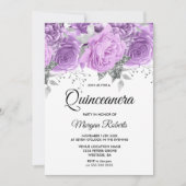 Lavender Paarse Silver Floral Sparkle Quinceanera Kaart (Voorkant)