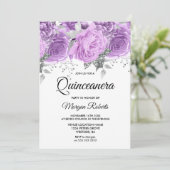 Lavender Paarse Silver Floral Sparkle Quinceanera Kaart (Staand voorkant)