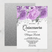 Lavender Paarse Silver Floral Sparkle Quinceanera Kaart (Voorkant / Achterkant)
