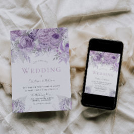 Lavender Paarse Silver Floral Wedding Kaart