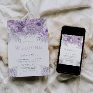 Lavender Paarse Silver Floral Wedding Kaart