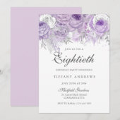 Lavender Paarse Silver Flower 80th Birthday Party Kaart (Voorkant / Achterkant)
