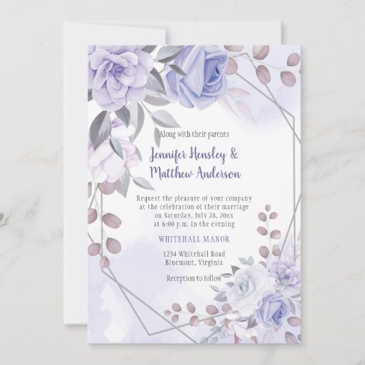 Lavender Paarse Silver Rozen Geometric Wedding | Kaart (Voorkant)