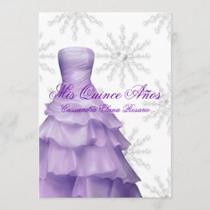 Lavender Paarse Snowflakes White Quinceanera Kaart