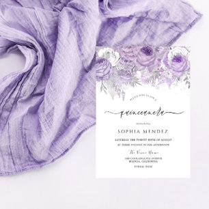 Lavender Paarse Sparkle Floral Quinceanera Kaart